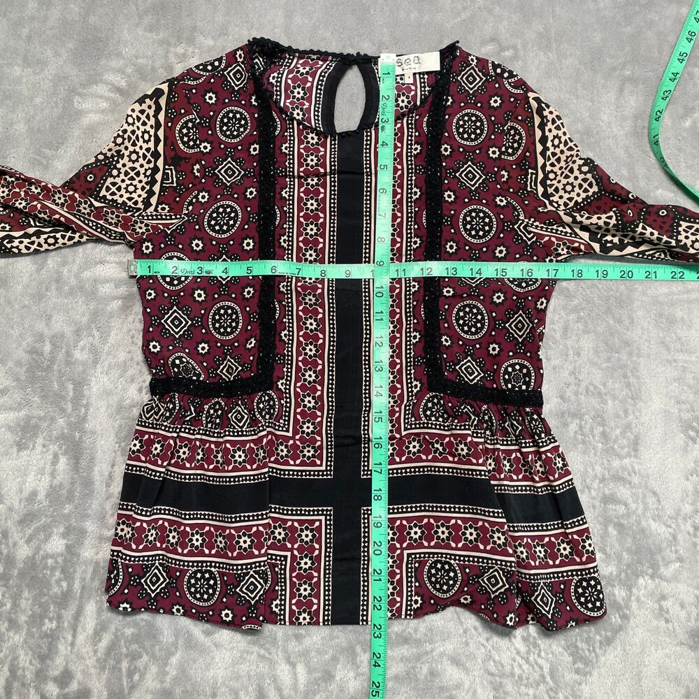 SEA New York Ezri Blouse Womens 4 Silk Blend Floral Boho Peplum Lattice Lace - Picture 7 of 11